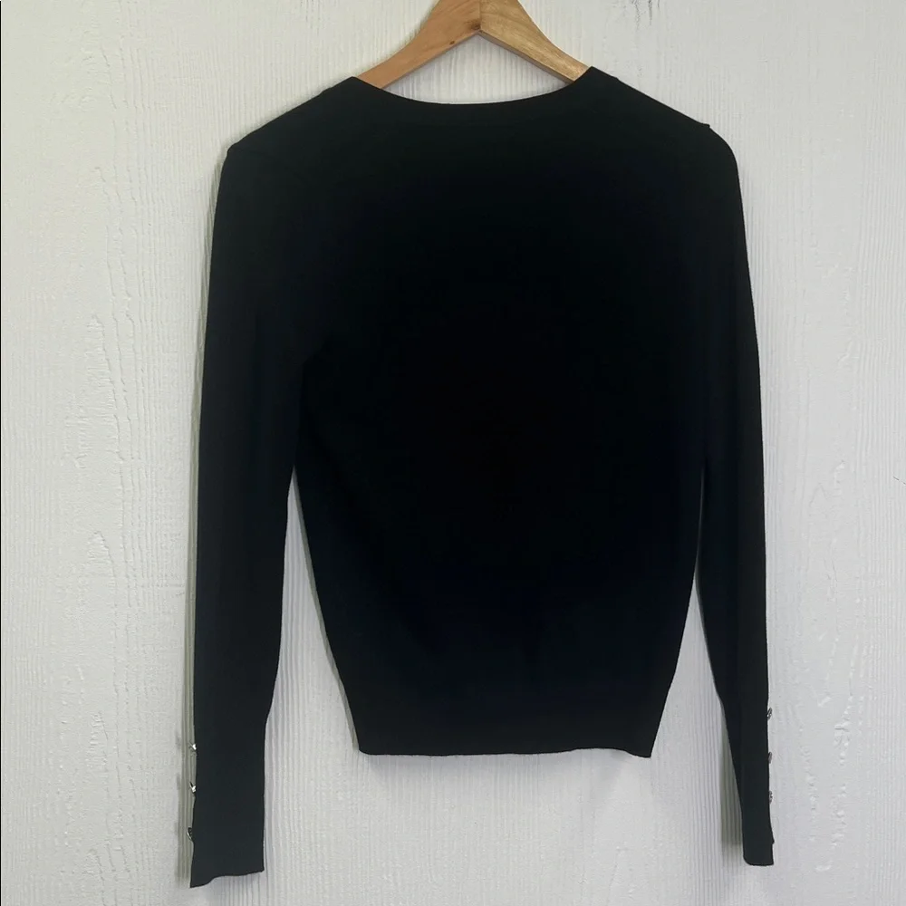 Zara - Black V Neck Lightweight Rhinestone Buttons Long Sleeve Cardigan Small